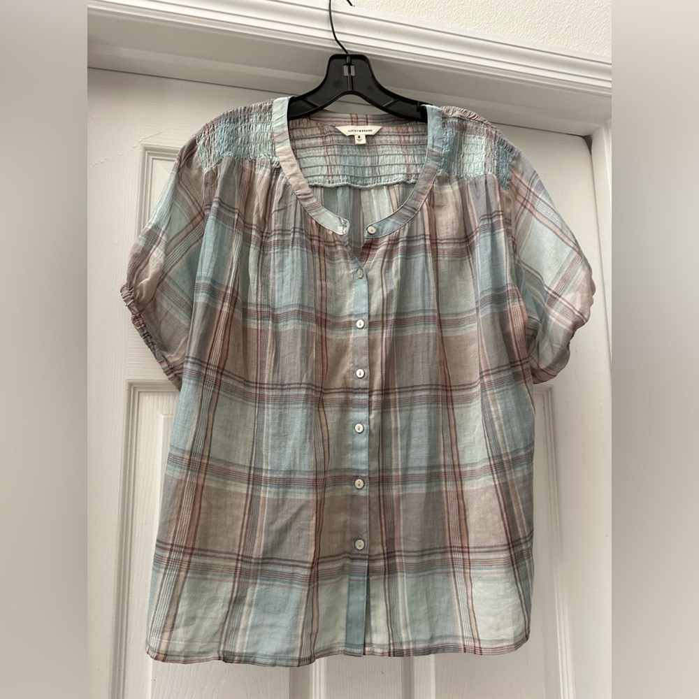Lucky Brand Blue and Brown Plaid Blouse